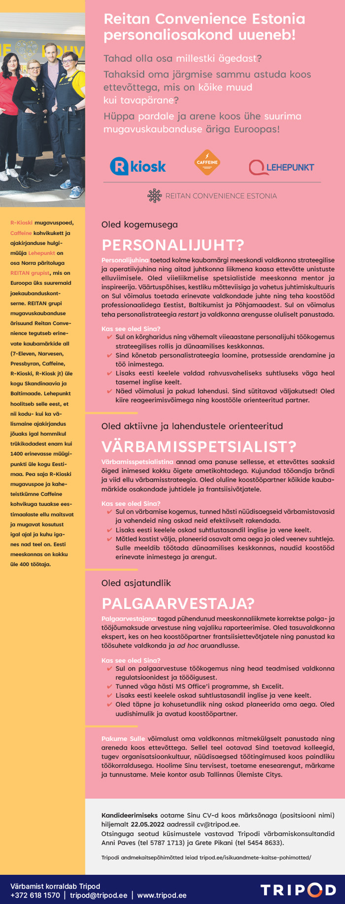 PERSONALIJUHT / VÄRBAMISSPETSIALIST / PALGAARVESTAJA