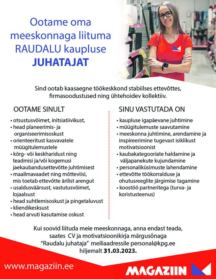 RAUDALU KAUPLUSE JUHATAJA